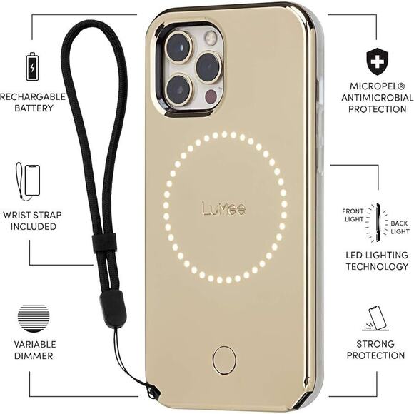 LuMee x Paris Hilton Halo Lighted Phone Case iPhone 12/ 12 Pro Gold Metallic NIB - Picture 6 of 7